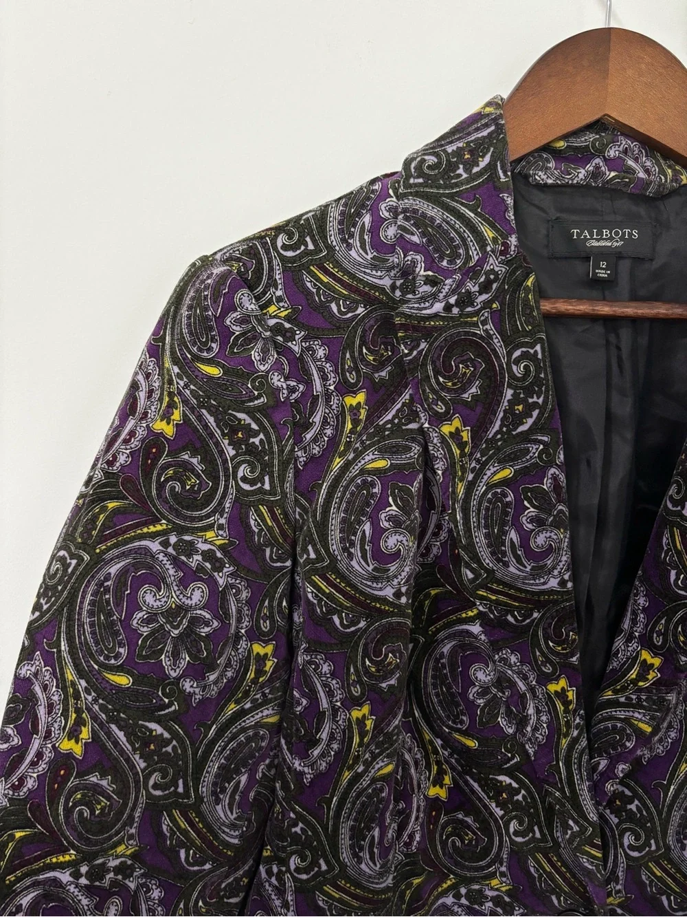 Talbots Signature Size 12 Purple Paisley Cotton Stretch Blazer Jacket Statement